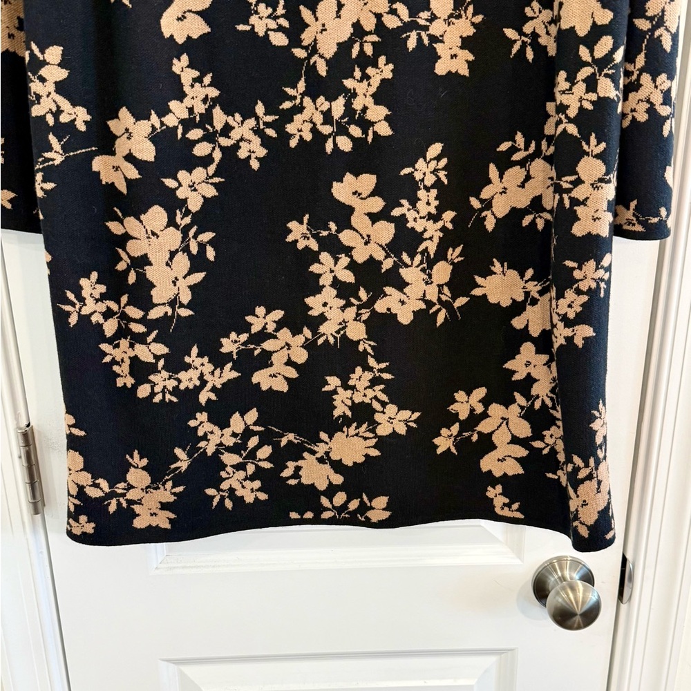 J. Jill Floral Jacquard Sweater Dress Women’s L Petite Black Tan Knit Fall - Picture 5 of 8